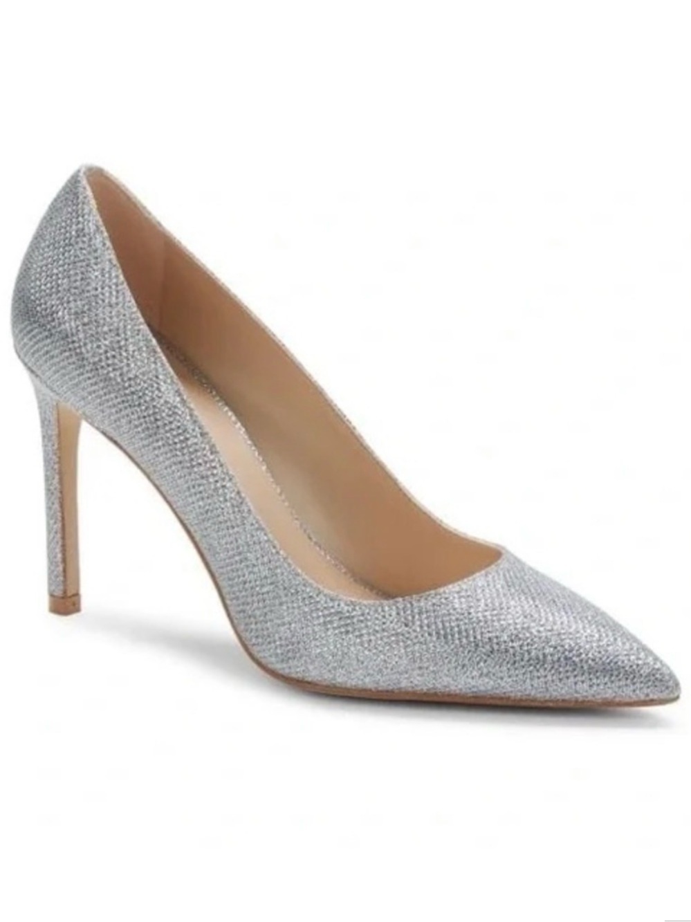 Stuart Weitzman Silver Glitter Pointed-Toe Stiletto Pump